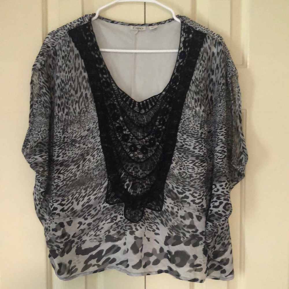 Chic Black and Gray Animal Print Blouse